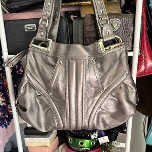 B. Makowsky Silver Shoulder Bag with Slouchy Design